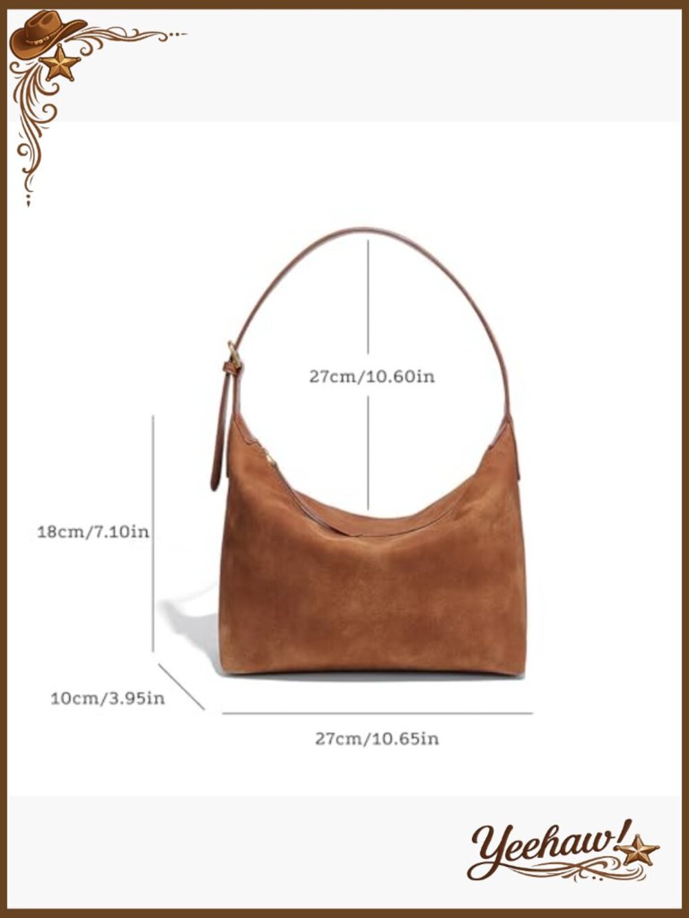Faux Suede Hobo Bag with 2 Straps, Lightweight Crossbody Purse - Picture 6 of 7